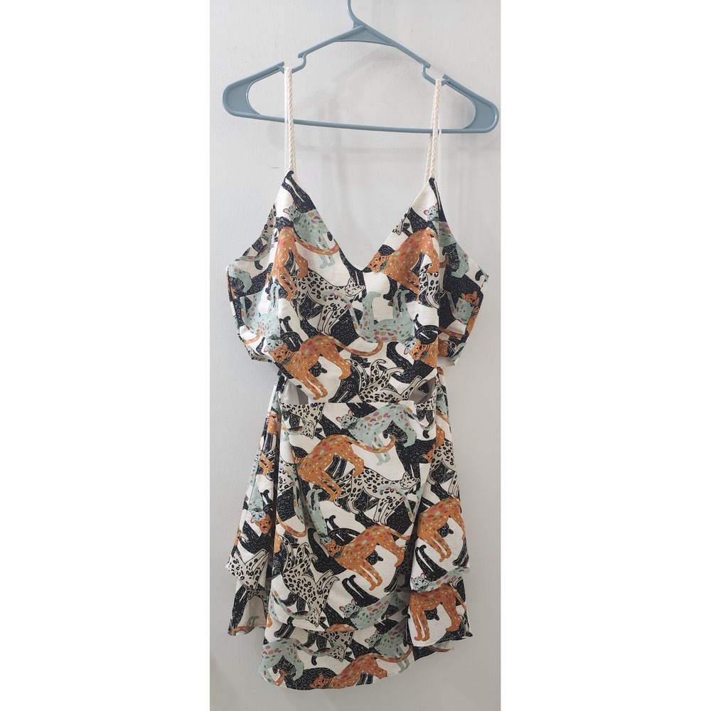 Bluesteel Animal Print‎ Cut Out Mini Dress Rope Straps Leopard Cheetah Multi L